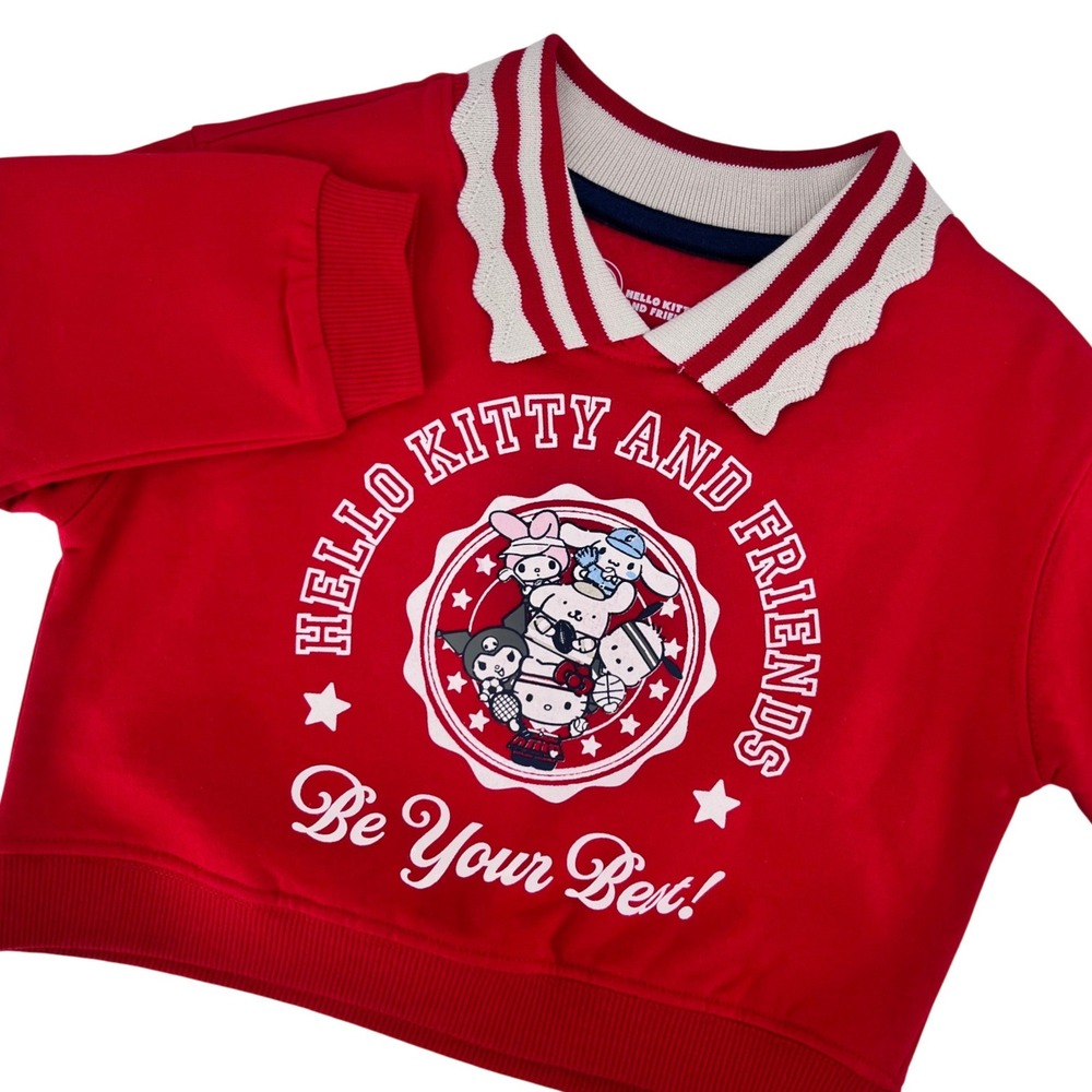 Hello Kitty Sweatshirt Girls 12M Red Scalloped Collar Sanrio Preppy Collegiate